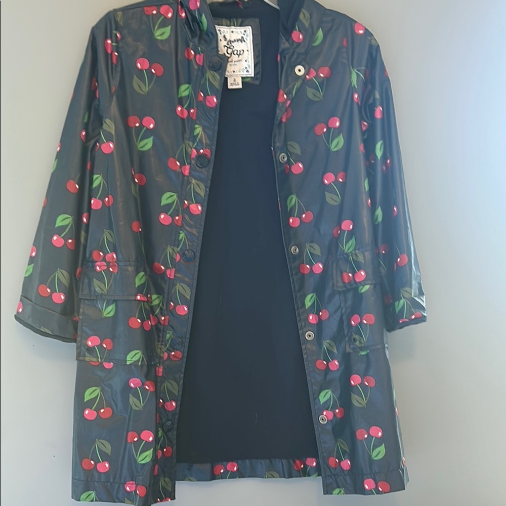 GAP Black and Red Trench Coat with Cherry Design